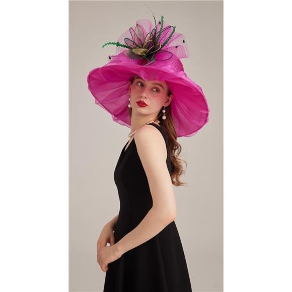 Women's Kentucky Derby Church Dress Hat 05-rosepink - Picture 5 of 7
